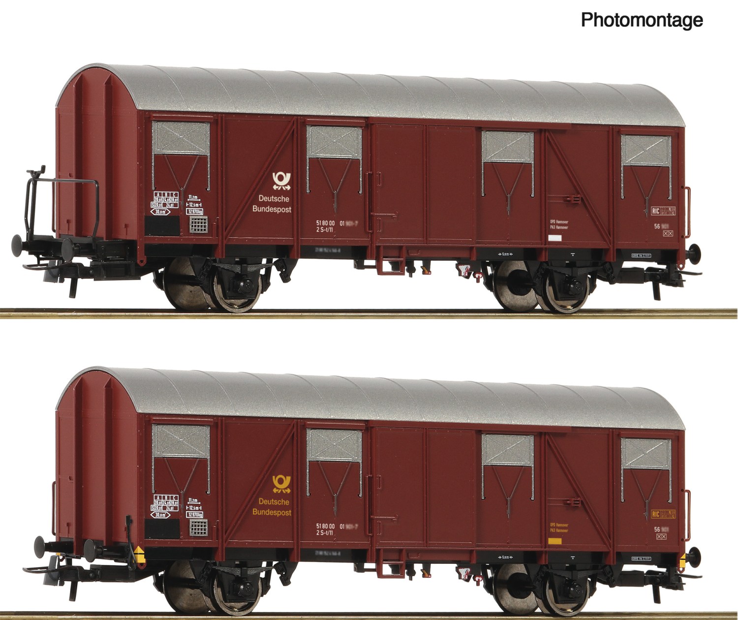 Roco 6600248 - H0 - 2-tlg. Set Gedeckte Postgüterwagen 'Deutsche Bundespost', Ep. IV